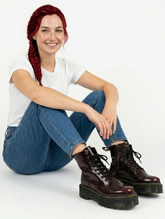 Dr. Martens Shoes - Dr. Martens Vegan Jadon II Cherry Red Oxford Rub Off Platform Boots US L 6